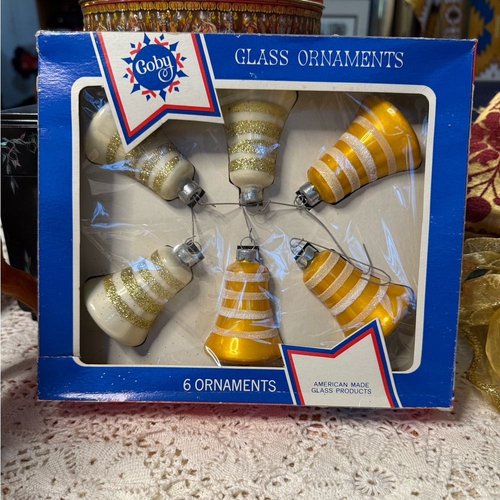 Vintage Coby Glass Striped Bell Christmas Tree Ornaments